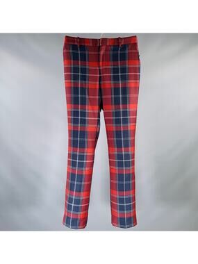 BLACK FLEECE Size 28 Burgundy Navy Plaid Wool Zip Fly Dress Pants